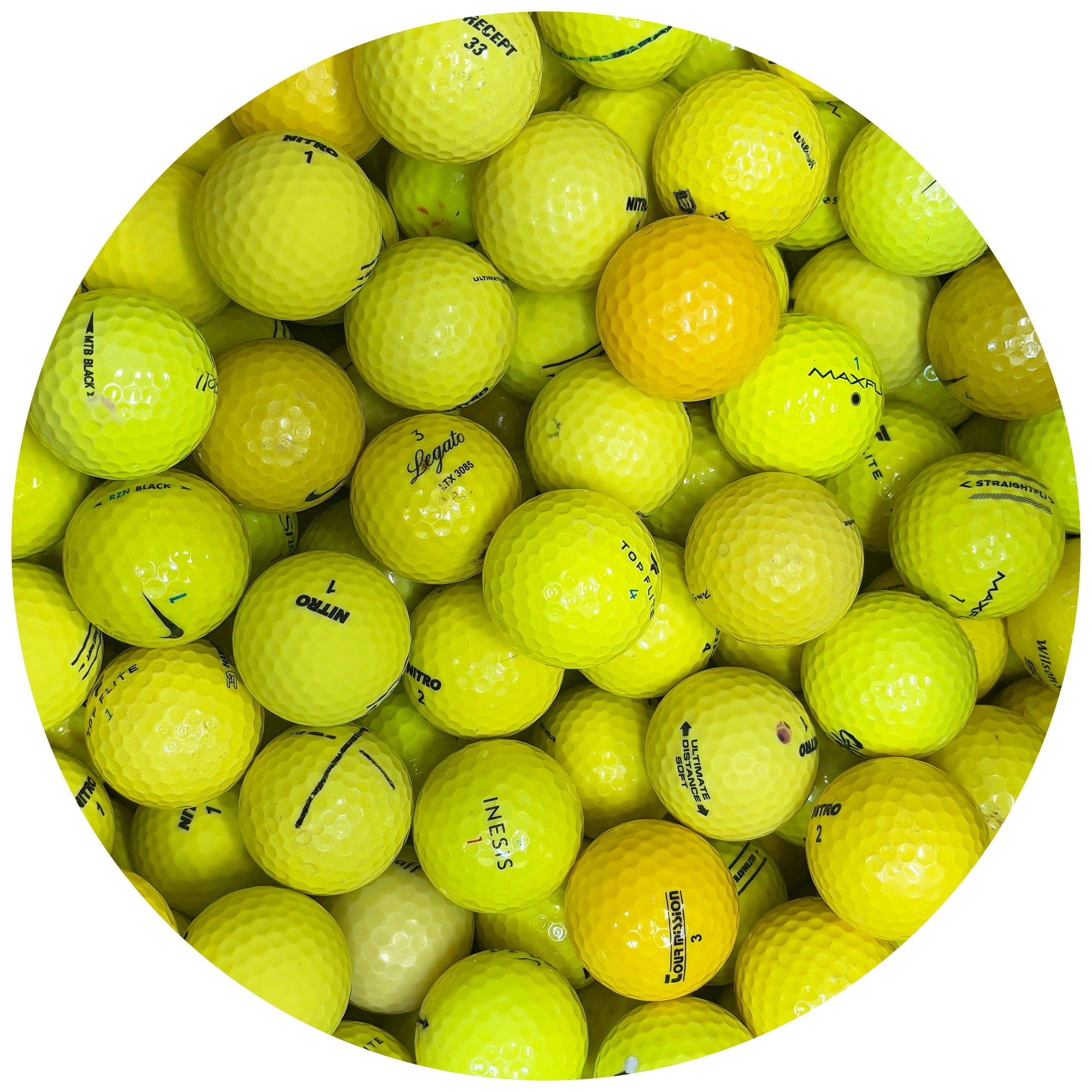 Pre-Owned Yellow Mixed Recycled Golf Balls, White, 75 Pack, 3A/4A Grade by Mulligan