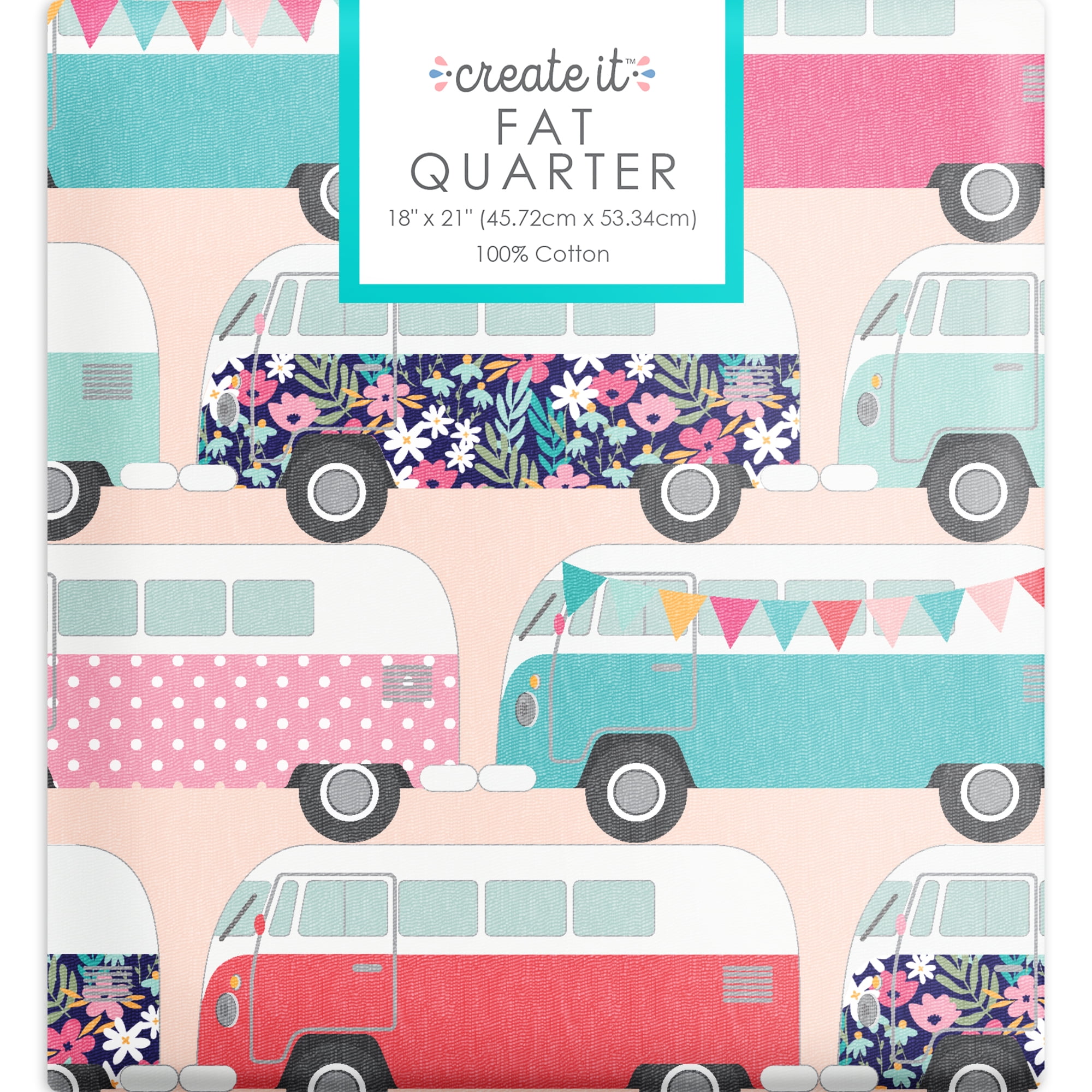 Create It 18"x21" Cotton Campers Precut Sewing & Craft Fabric, Pink 10 Pieces