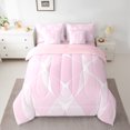 thumbnail image 2 of Manfei Girly Pink Geometric Twin Bedding Sets 7-Piece, Fashion Abstract Stripes Bedding Comforter Set, Teen Kid Child Adult Reversible Sheet Sets, Luxury Bedroom Decor, 2 of 7