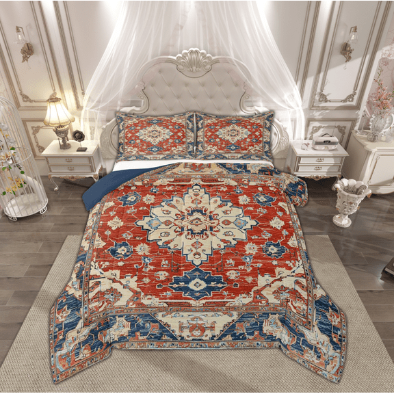 Manfei Vintage Western Damask Bedding Comforter Set, Mystic Bohemian Style Twin Comforter Sets, Vintage Aztec Reversible Bedding Set, Breathable Home Decor, 2pcs
