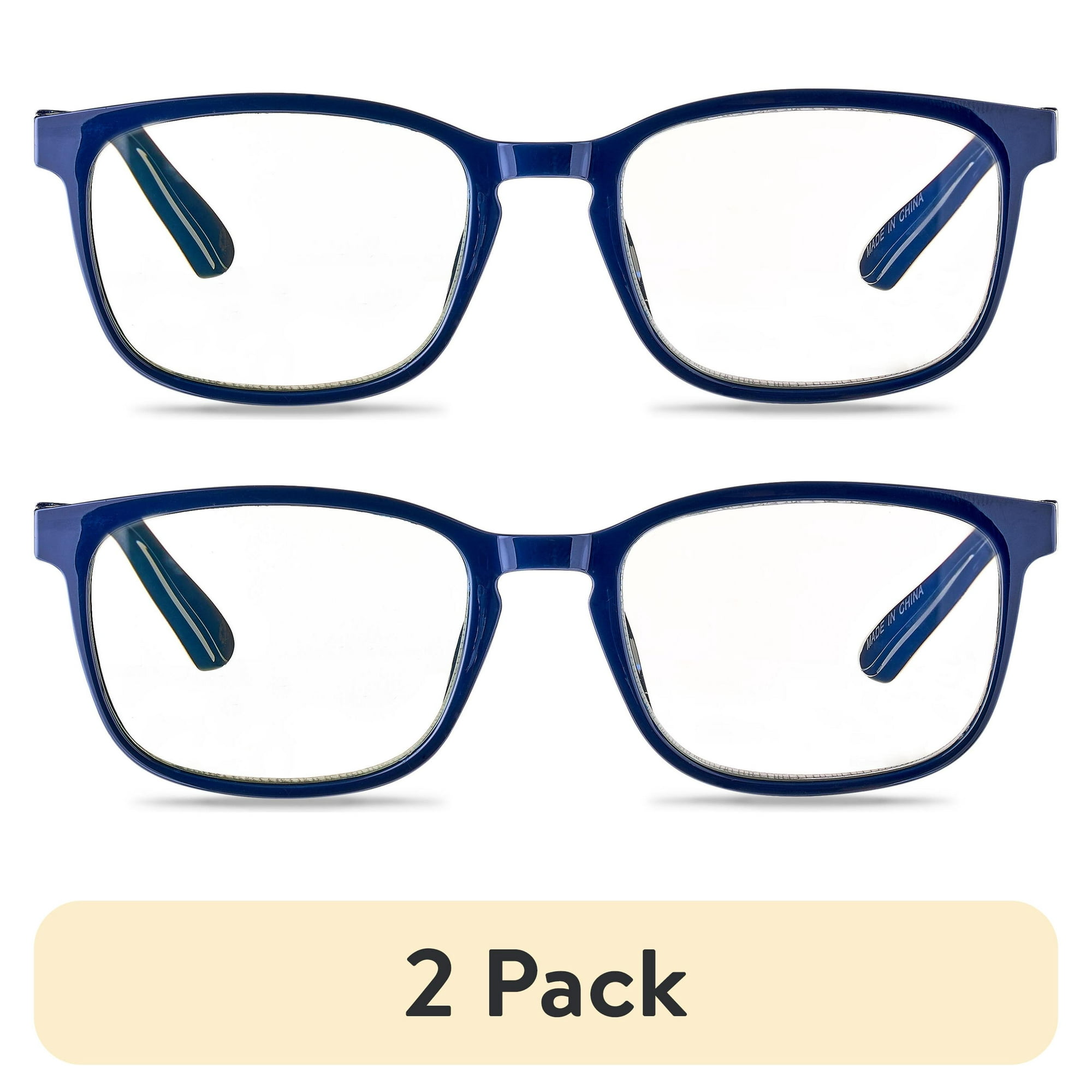 (2 pack) Equate Unisex Pike Bluelight Rectangular Reading Glasses with Case, Dark Grey Blue, +1.50