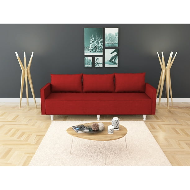 Arborg Modern Fabric 3 Seat Sofa Bed Couch Settee With Arms And Soft Cushions Red Com Seat Sofa Bed Couch Settee, Settee With Arms