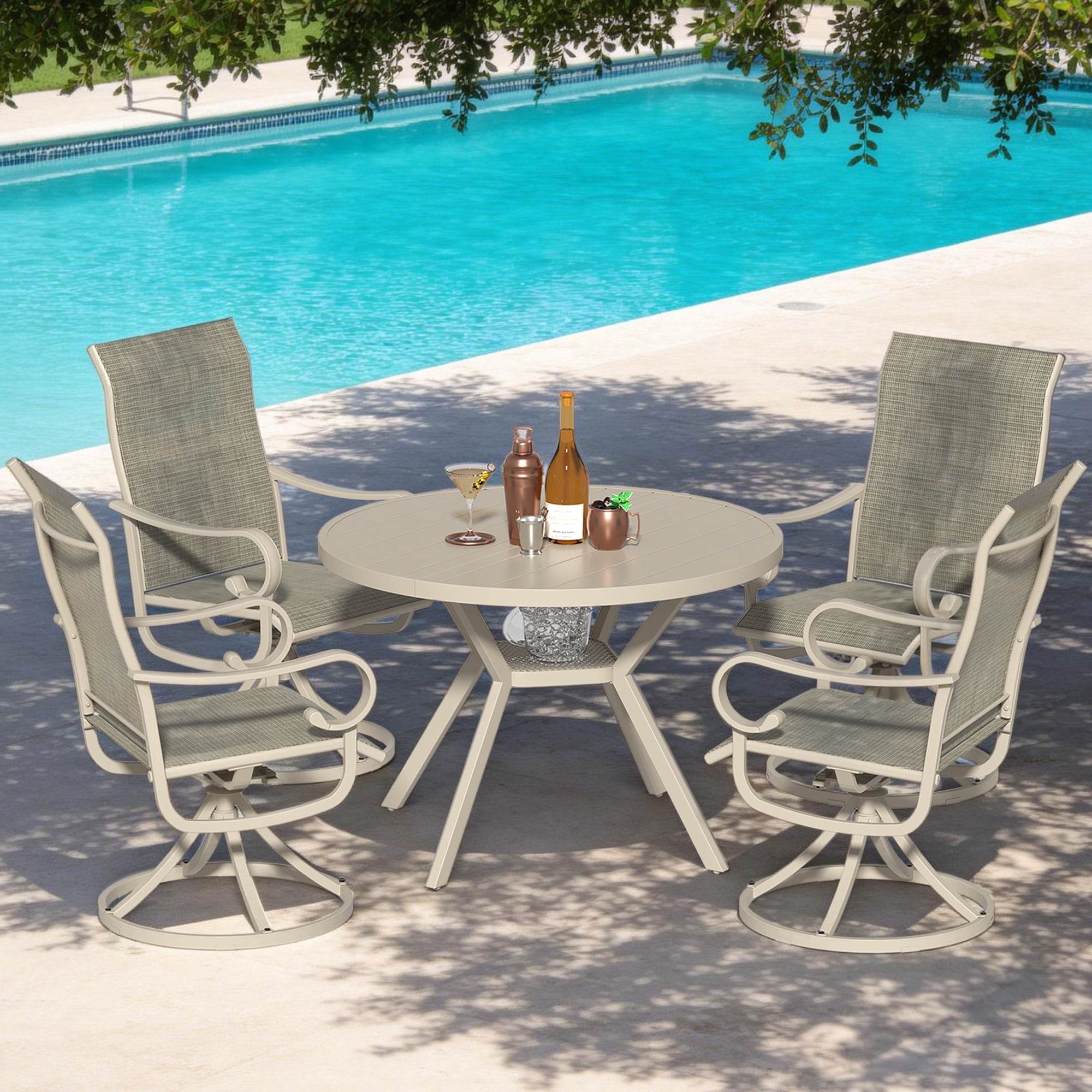 Zidtia Patio Swivel Rocker Chairs Set of 2, High Back Outdoor Dining Chairs with Sturdy Metal Frame, All-Weather Swivel Chairs,Sandshell