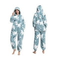 thumbnail image 2 of Unisex Adult Onesie Pajamas Cute Thickened Couples Fleece Fuzzy Long Sleeve Zip up Sleepwear Jumpsuit Matching Pjs Loungewear Light Blue M, 2 of 6