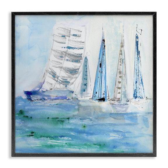 Stupell Industries Tropical Maritime Outlined Sailboats Black Framed Giclee Art, 12 x 12, by Val Rhodes