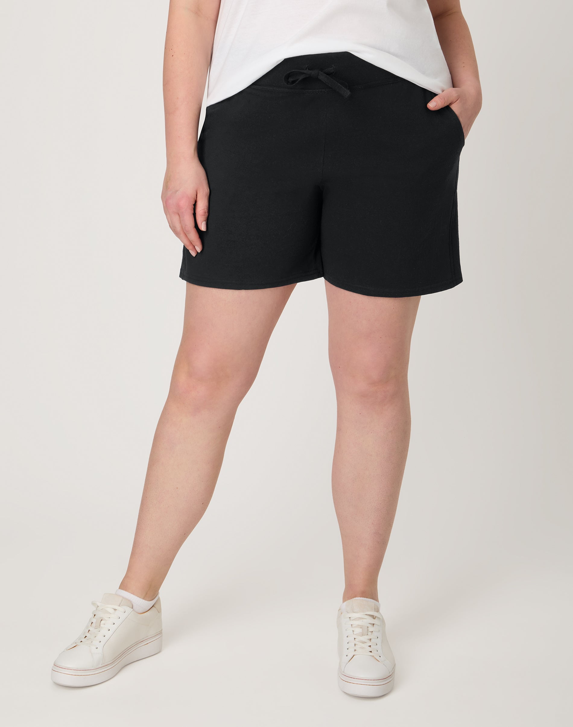 Hanes, Women's Jersey Drawstring Shorts, Size MEDIUM, Black