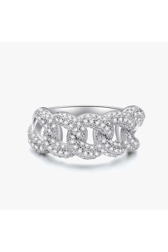 Cuban Chain Link Diamond Band, Half Eternity Diamond Wedding Band, Micro Pave Set Band, 1.7 Ct Simulated Diamond, 14K White Gold Plated