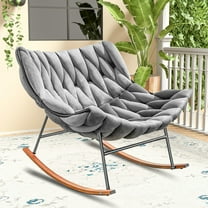 Outdoor Rocking Chair, Patio Egg Rocking Chair, Indoor Papasan Rattan Wicker Lounge Chair for Patio, Porch, Garden, Living Room, Gray