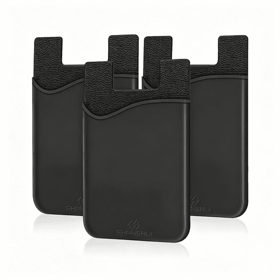 GJX Phone Credit Card Holder,3 Pack Strong Sticky Cell Phone Wallet Stick on Card Holder for Phone Case Fits for All Smartphones Card Holder for Phone Case-Black