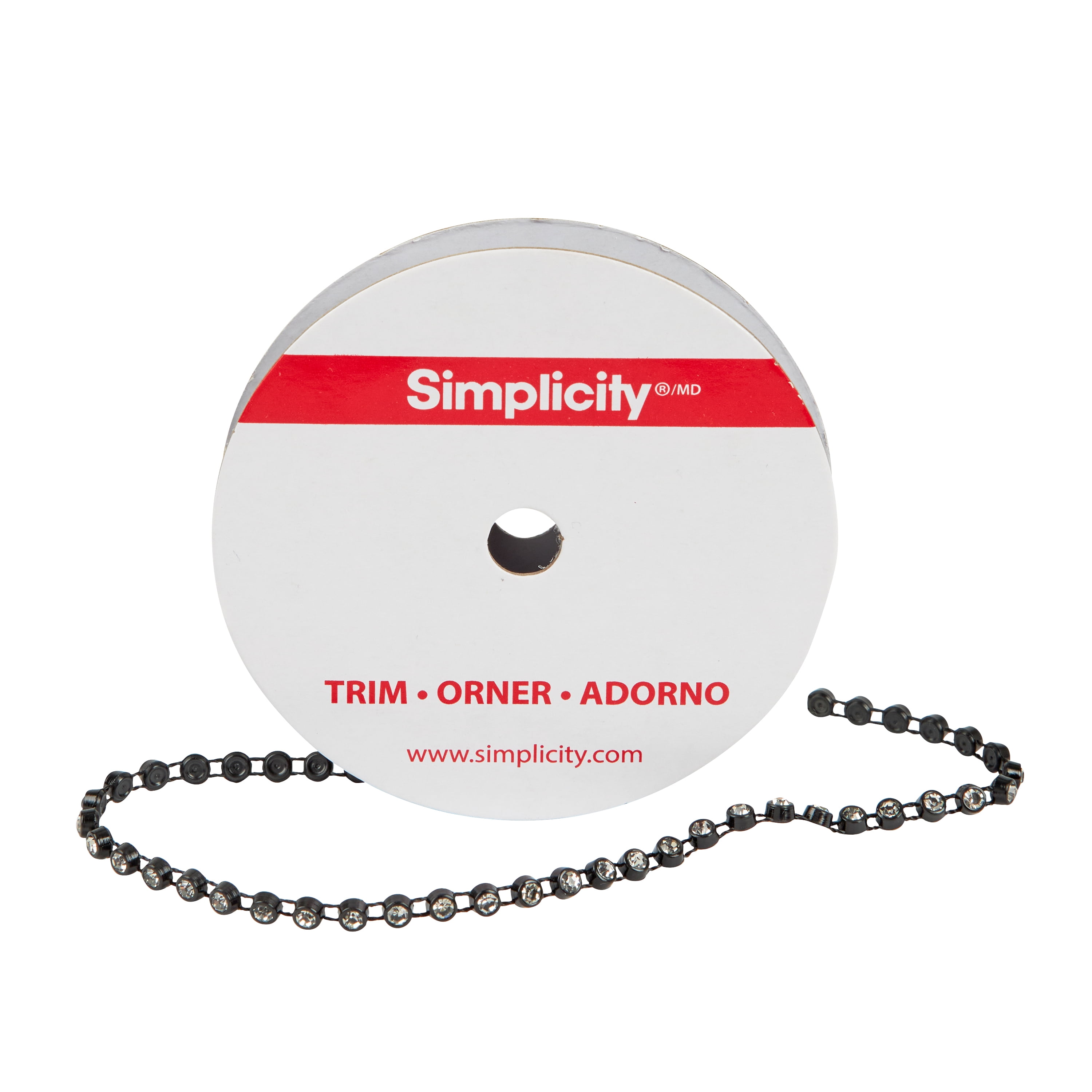 Simplicity Trim, Black 1/8 inch Clear Rhinestone Strand Trim Great for Apparel, Home Decorating, and Crafts, 1 Yard, 1 Each