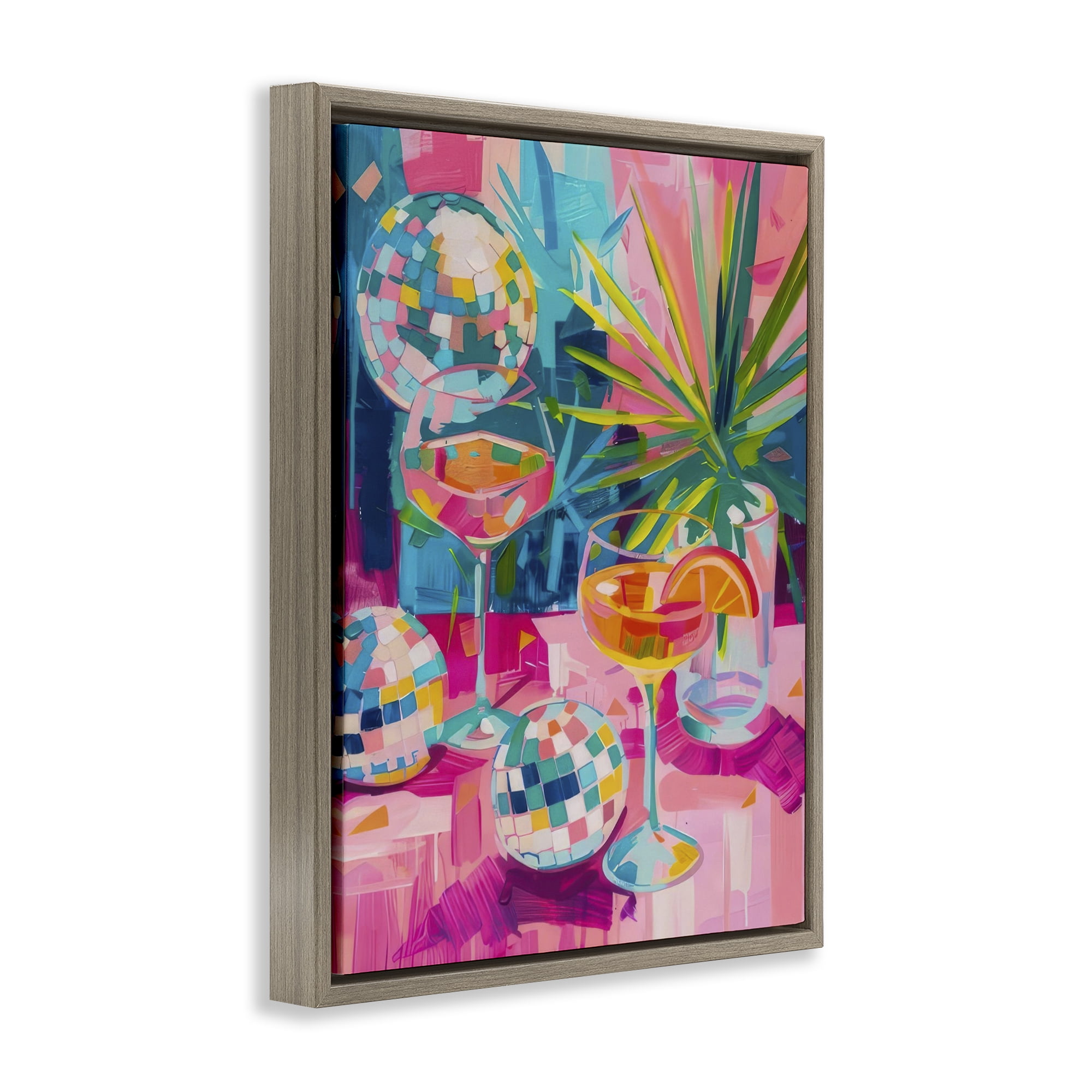 Stupell Industries Dazzling Disco Cocktails Food & Beverage Painting Brown Floater Framed Canvas Art Print Wall Art, 17 x 21