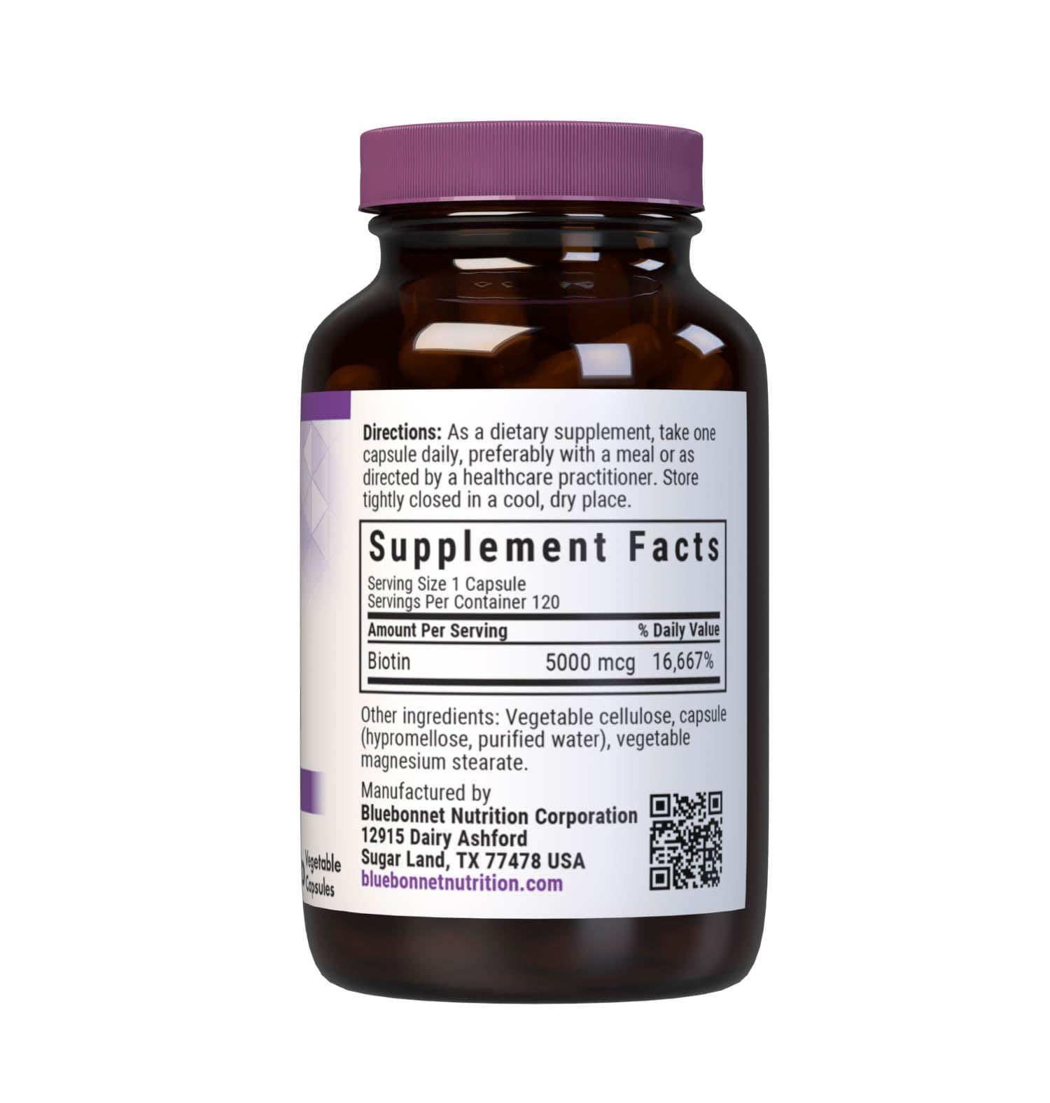 Bluebonnet Biotin 5000 mcg, Hair & Nail Support*, 120 Vegetable Capsules, 120 Servings