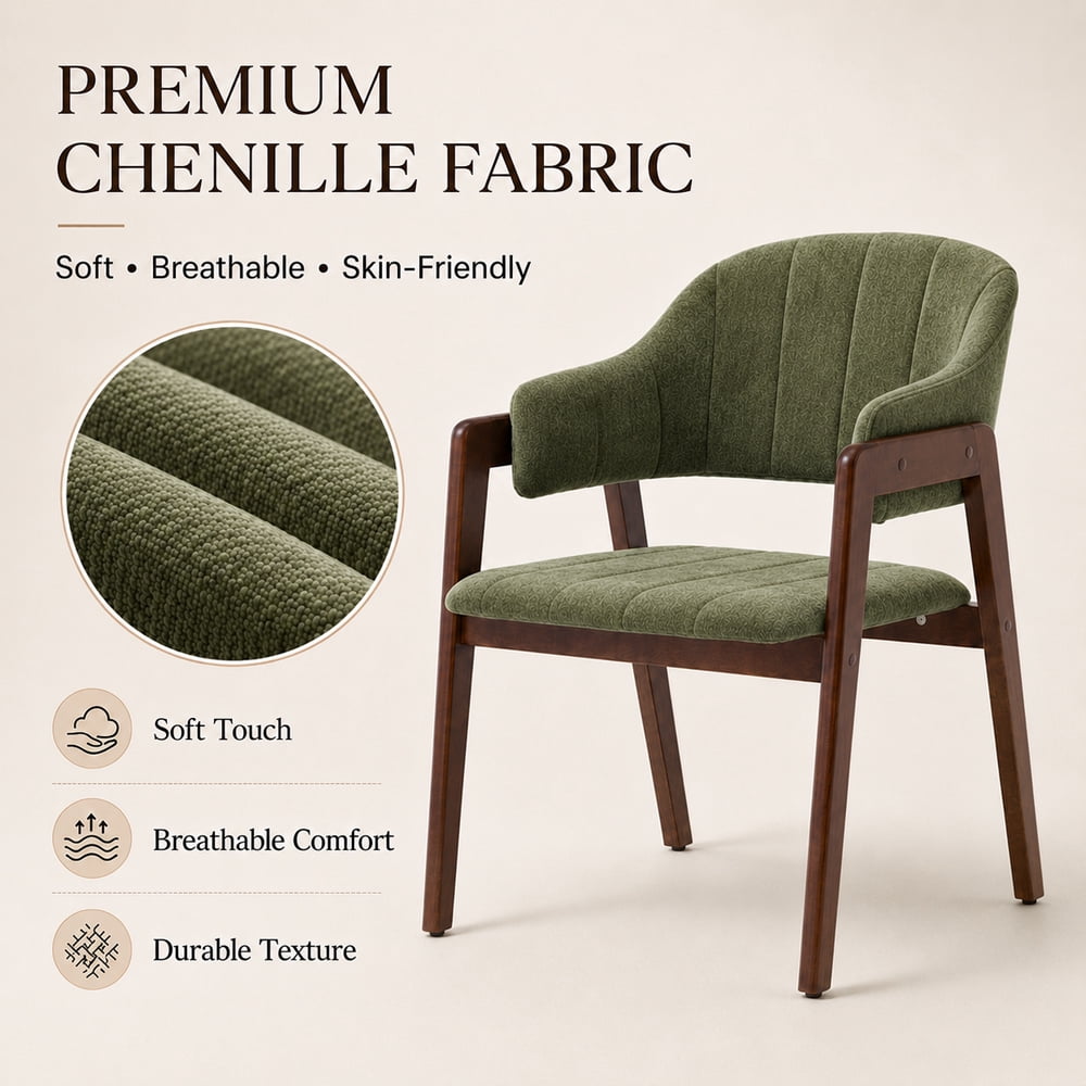 MOONMISS Mid-Century Modern Upholstered Dining Chair with Curved Back and Wooden Frame, Fabric Armchair for Dining Room Kitchen Living Room