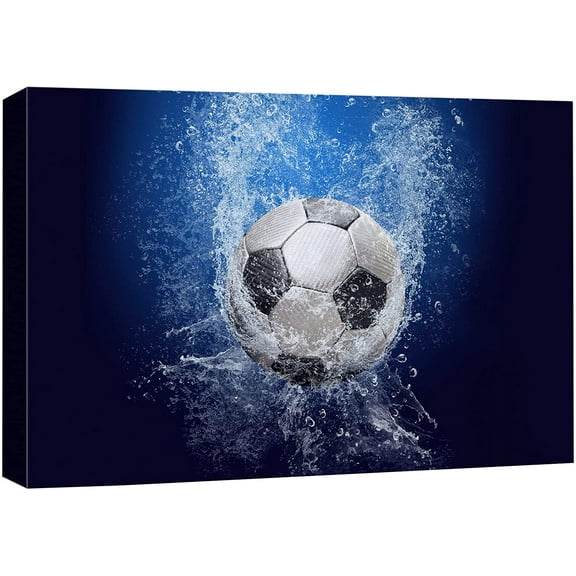 Aaheei Canvas Print Wall Art Soccer Ball World Cup Vibrant Blue Ocean Water Boys Room Decor Sports Fitness Photography Realism Decorative Scenic Multicolor for Living Room, Bedroom, Office