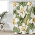 thumbnail image 2 of Extra Long Shower Curtain 72x84 Inch, Verdant Flower Patterns Shower Curtain Waterproof Bathroom Decor Green White Spring Floral Fabric Bath Curtain Set Accessories with Hooks, 2 of 6