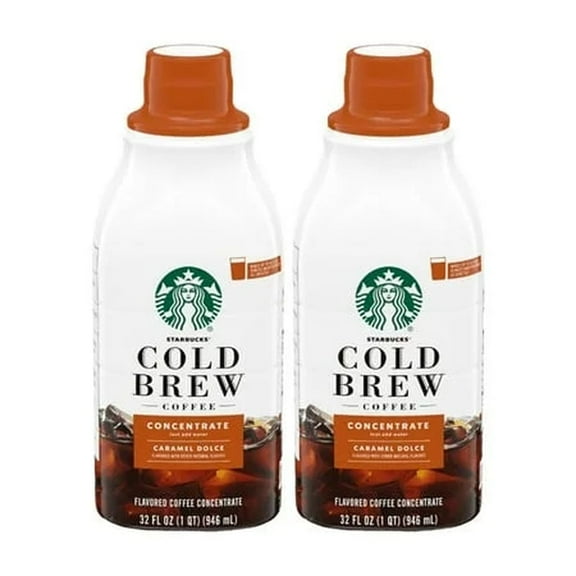 (2 Pack) Caramel Dolce Flavored, Bottled Cold Brew Coffee Concentrate Drink, 32 Oz