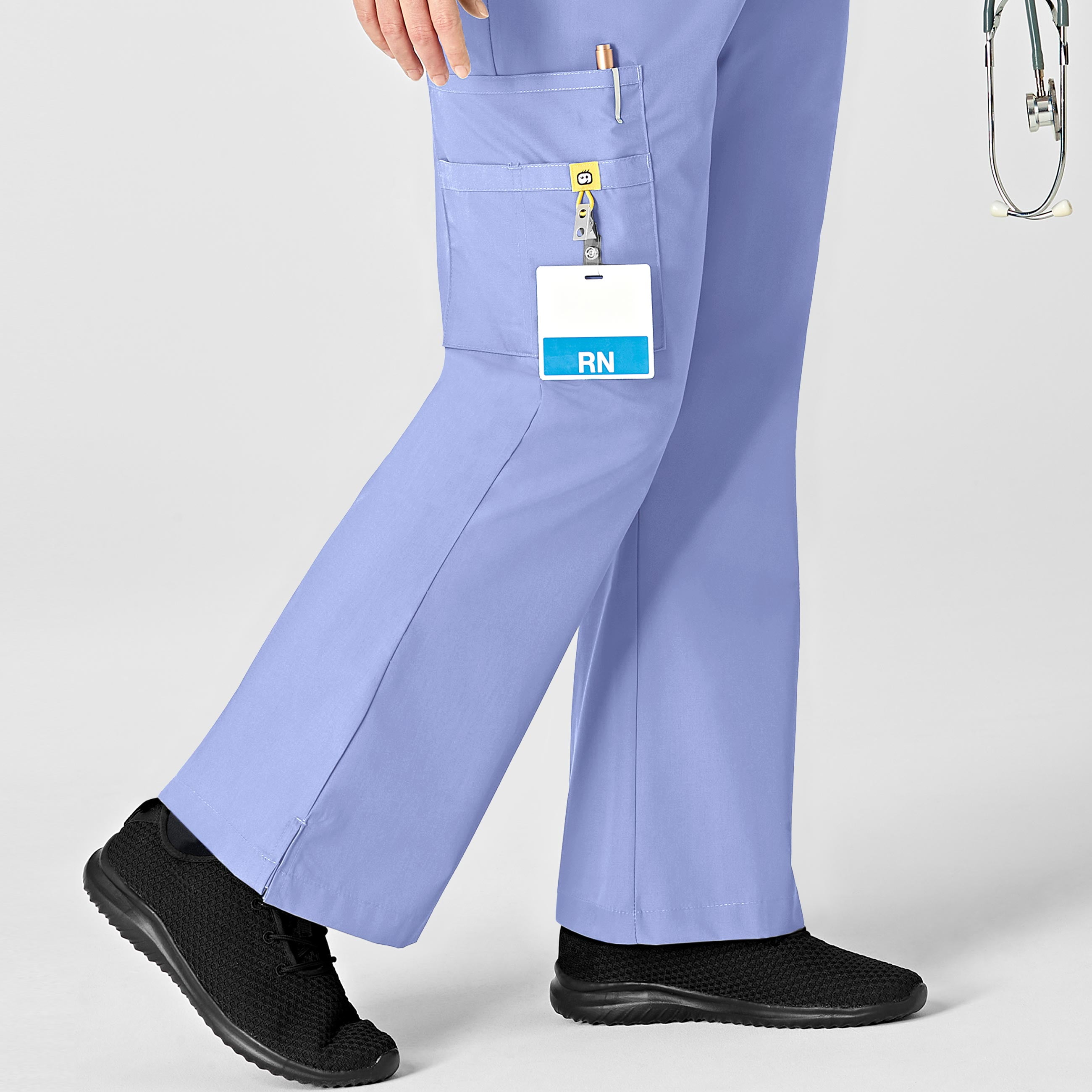 Wink Origins Romeo - Women's Flare Leg Cargo Scrub Pant, Ceil Blue, L Tall