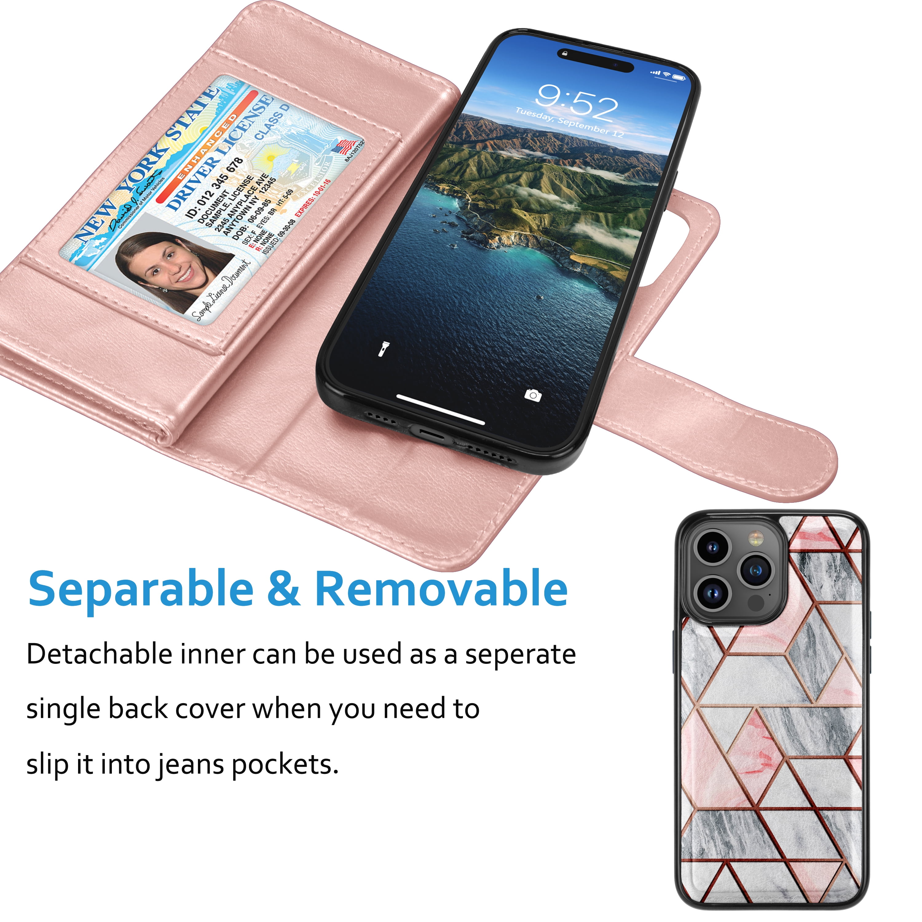  Phone flip case 2 In 1 Wallet Case Compatible With iPhone 15,  Compatible With iPhone 15 Case With Magnetic Flip Cover [Card Slots][Wrist  Strap][Detachable Crossbody Strap] case with card holder (