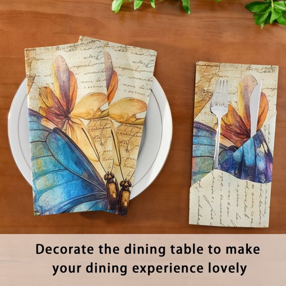 BZSMCE Satin Native Fab Cotton Dinner Napkin Blue Butterfly Printed Reusable