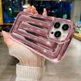 thumbnail image 3 of Compatible with iPhone 13 Pro Max Case 6.7 Inch,Luxury 3D Stripe Lattice Soap Case for Women Girls, Fashion Solid Color Electroplated Soft Silicone Shockproof Protective Back Cover-Pink, 3 of 7