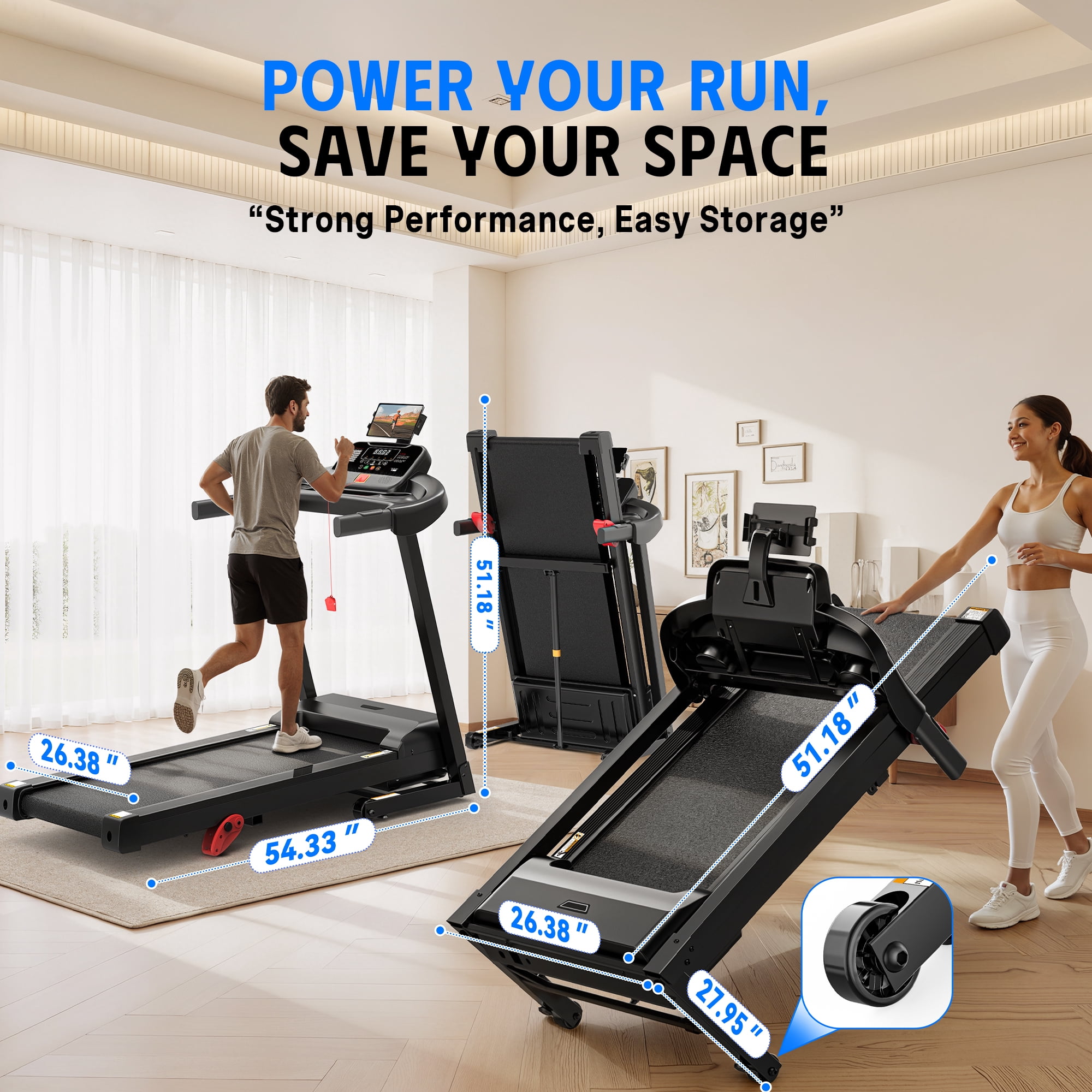 Walking Treadmill Pad with Incline - Portable Incline Treadmill, Walking Pad with Handle Bar, 3.0HP Low Noise, 3 in 1 Treadmills for Home, Office,Wide Belt, App, Heart Rate