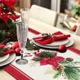 thumbnail image 4 of mubwai Christmas Poinsettia Table Runner 13x72 Inch Red Floral Pine Branch Seasonal Winter Holiday Kitchen Dining Table Decoration for Indoor Outdoor Home Party Decor, 4 of 5