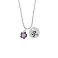 thumbnail image 2 of Delight Jewelry Silvertone Purple and White African Violet Flower Silvertone Script Initial Disc - R - Charm Necklace, 20"+3", 2 of 4