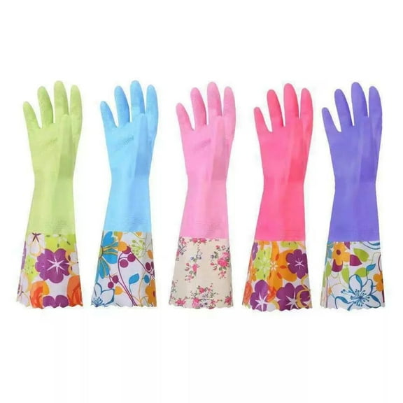 XUFLVPSEF 1 Pairs Rubber Cleaning Gloves, Household Kitchen Dishwashing Gloves with Cotton Flocked Liner, Long Cuff 15 Inches, Reusable, Non-Slip