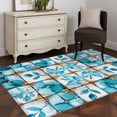 thumbnail image 3 of 3'x5' Area Rugs, Teal Geometric Indoor Outdoor Area Rug for Living Room Bedroom, Modern Abstract Art Botanical Washable Bathroom Rugs Kitchen Floor Carpet Mats Home Decor Aesthetic, 3 of 8