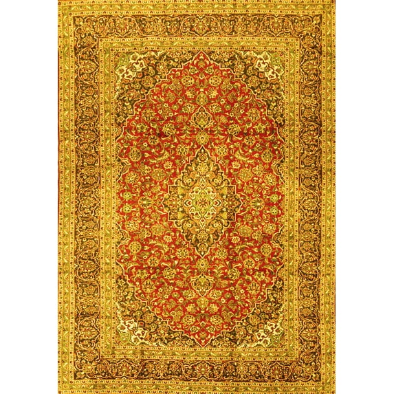 Ahgly Company Machine Washable Indoor Rectangle Medallion Yellow Traditional Area Rugs, 7' x 10'