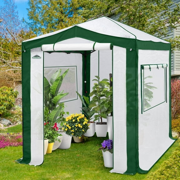 EAGLE PEAK 6x8 Portable Walk in Greenhouse , Heavy Duty Instant Pop Up Green House, Front Roll Up Zipper Entry Door and Mesh Windows, Green/White