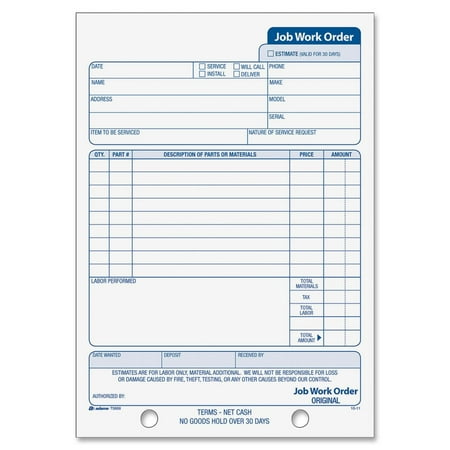 Adams Business Forms Job Work Order Book 3 Part 33 Sets Black 5 9 16 X8 7 16 Walmart Com Cell Phone Repair Work Order Template