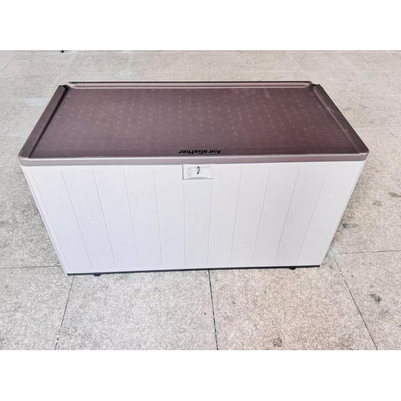 120 Gallon Resin Deck Box, Double Layer Waterproof & Outdoor Indoor Lockable Storage Box for Patio Furniture Cushions Garden Tools (Brown)