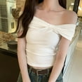 thumbnail image 4 of BUYISI Retro Hot girl Womens Temperament Off-shoulder T-shirt Bow Sexy top White S, 4 of 9