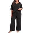 thumbnail image 3 of MINTREUS Lounge Sets for Women Plus Size Pajamas Knit pjs Short Sleeve Tops and Long Pants Soft Comfy 2 Piece Pajama Set, 3 of 10