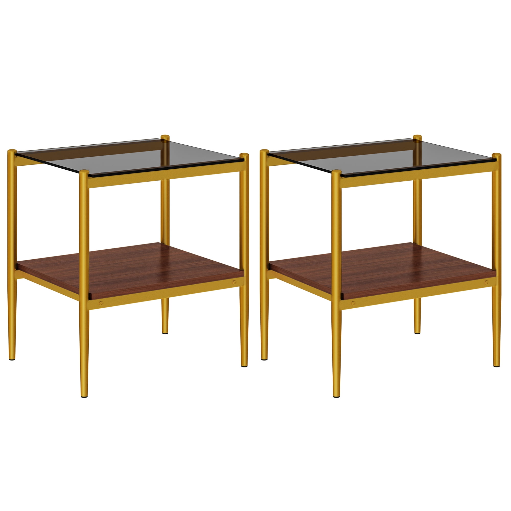 Set of 2 Rectangle End Table, Tempered Glass Tabletop with MDF layer, Modern Table for Living Room , Gray Glass