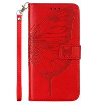 Dteck For iPhone 12 Shockproof Wristband Embossed Pattern Card Slot Flip Leather Wallet Kickstand Case Cover,Red