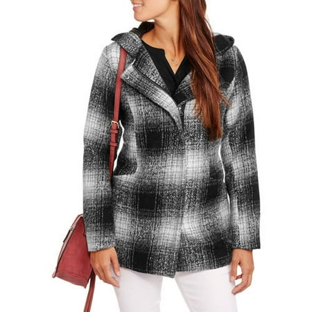 Maxwell Studio Women's Faux Wool Zip-Front Hooded Coat