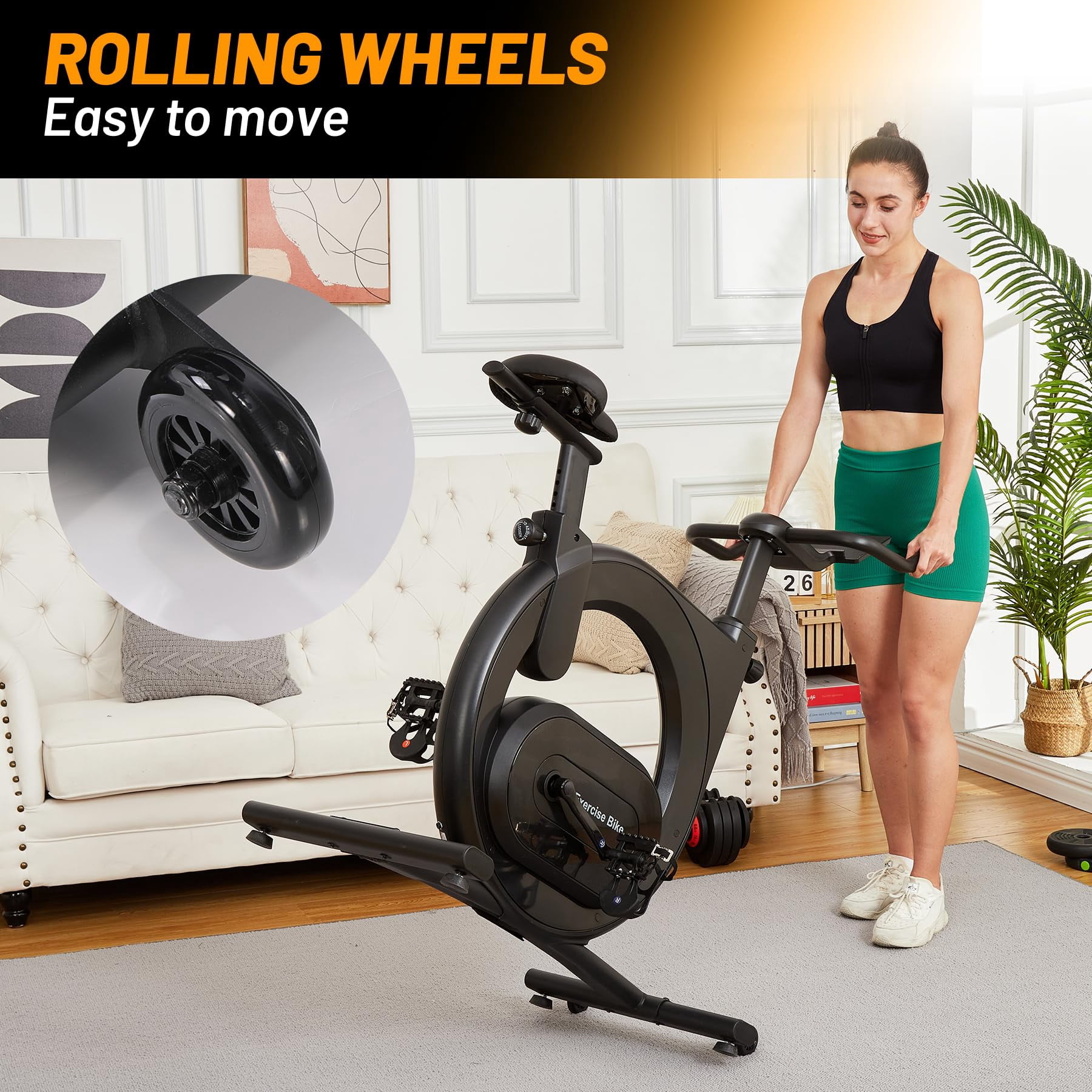 Towallmark Stationary Indoor Exercise Bike – Electromagnetic Resistance, Low Noise, Smart Knob Control, App Compatible, Upgraded Comfortable Seat for Home Cycling