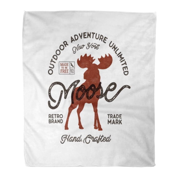 ASHLEIGH Throw Blanket 50x60 Inches Adventure Label Vintage Moose and Texts Retro Wilderness Emblem Letterpress Warm Flannel Soft Blanket for Couch Sofa Bed