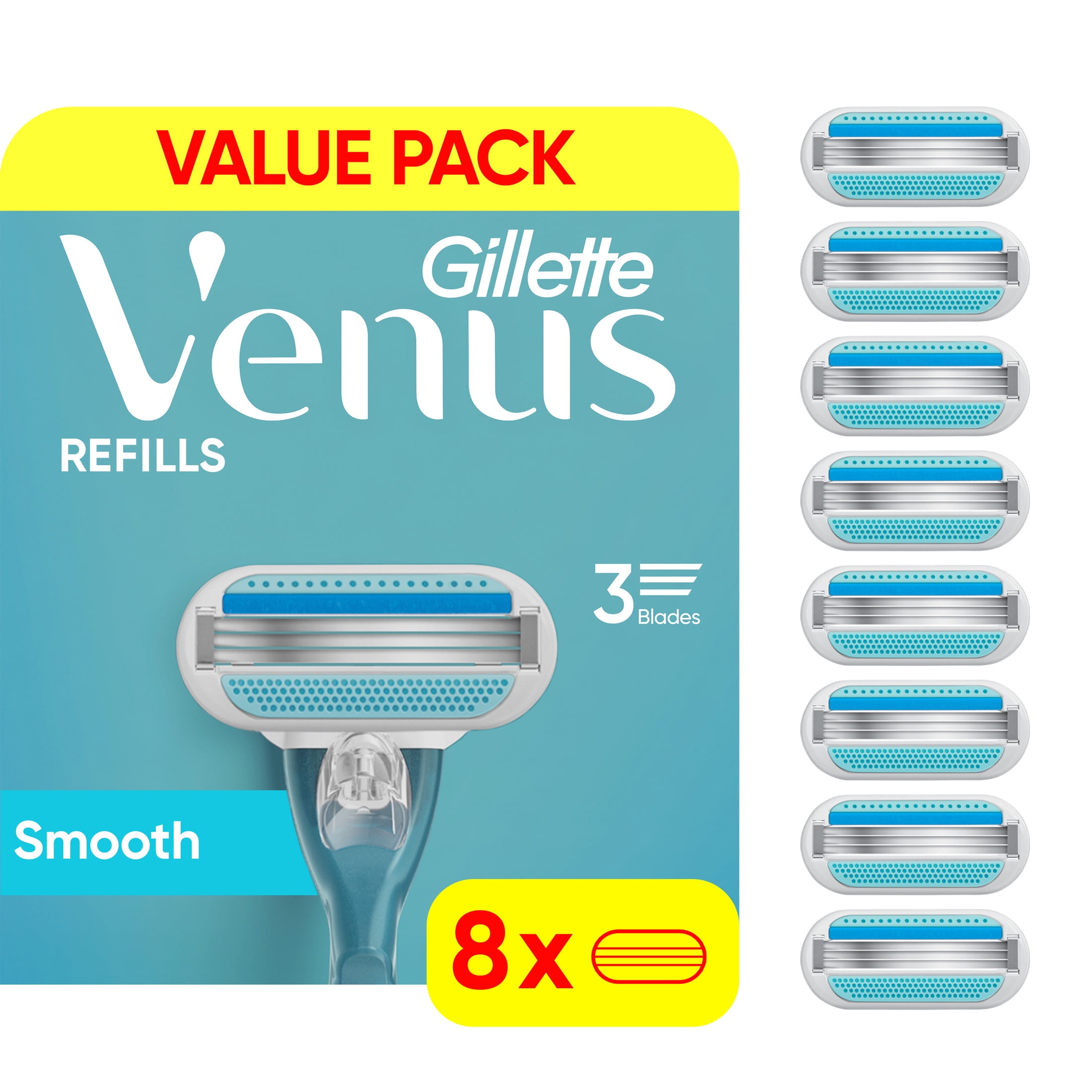 (2 pack) Gillette Venus Smooth Women's Razor Blade Refills, 8 Count