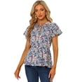 thumbnail image 1 of Blusa Allegra K Estampado Floral Mangas Cortas Cintura Alta Cuello de Corbata Peplum Negro L, 1 of 5