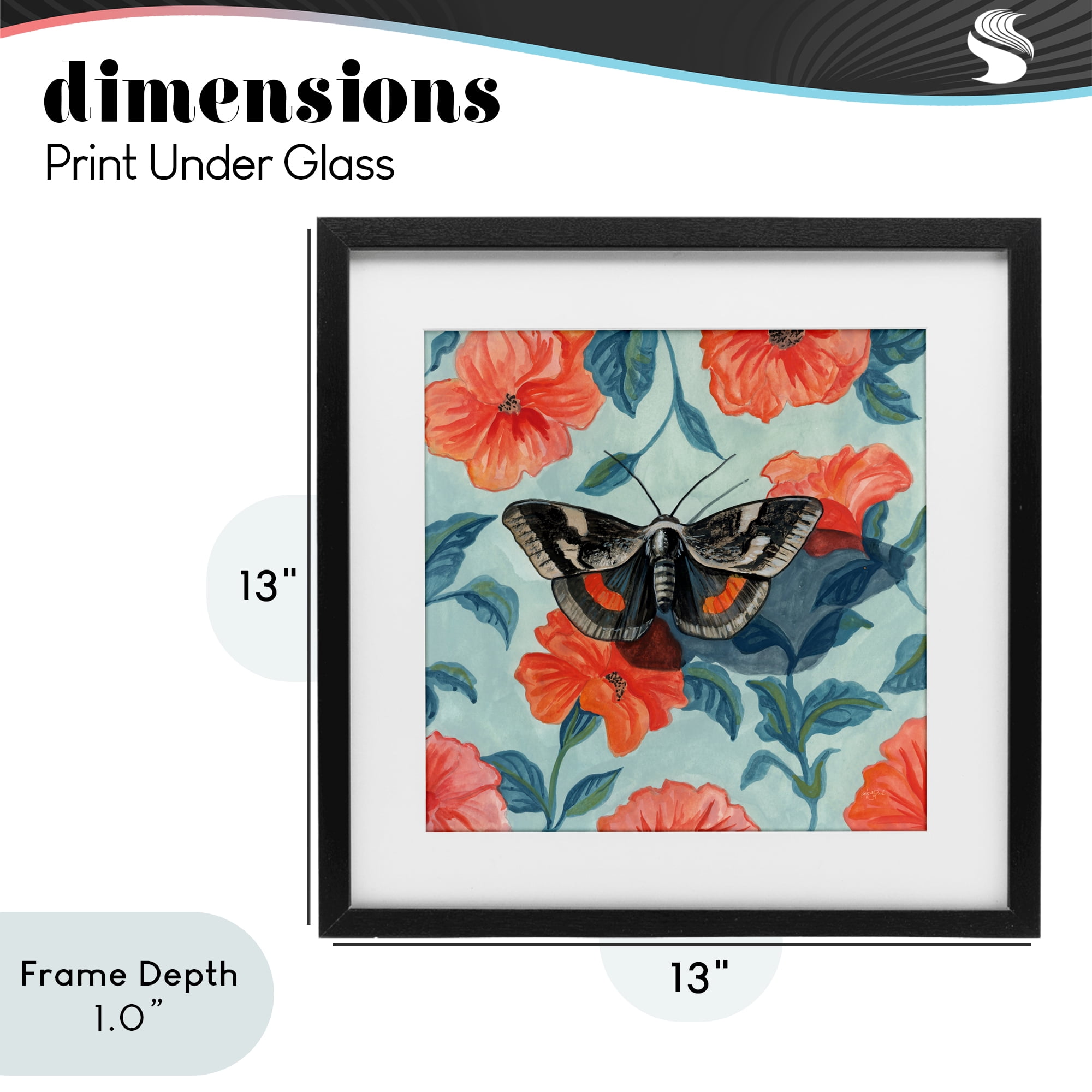 Stupell Industries Academia Moth On Floral Black Framed Print Under Glass, design by Kate Jarvik Birch