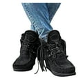thumbnail image 3 of MPWEGNP Chaussures pour Femmes Bottes Cheville Rétro en Daim Cuir à Franges Bout Rond Décontracté (Noir 9), 3 of 3