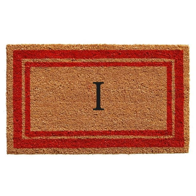 Calloway Mills 153031830J 18 x 30 in. Red Border Monogram Rectangular Doormat, Natural - Letter J