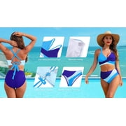 Rosvigor Womens Swimsuits Two Piece Bikini Sets Bathing Suits for Women Summer Color Block Swimwear
