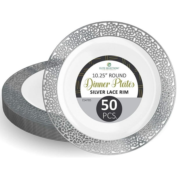 Disposable Plastic Party Plates 50 Pack 10.25” Dessert Plate