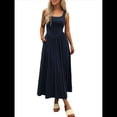 thumbnail image 3 of Vestido de Verano para Mujer, Sin Mangas, Cuello Cuadrado, Informal, para Playa, con Bolsillos, Tejido de Patchwork Fluido Azul Marino M, 3 of 8