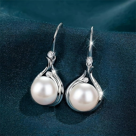 The Necklace Danhjin Pearl Jewelry Set for Women Adjustable Dainty Pearl Pendant Necklace Pearl Dangle Earrings Wedding Pearl Silvery Jewelry Set Jewelry