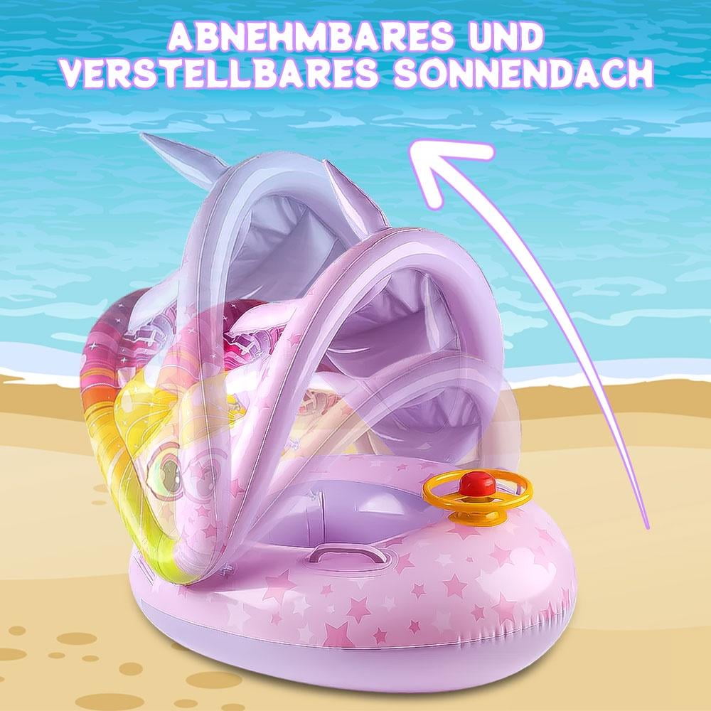 Baby Pool Float With Sunshade Canopy - Foldable Safety Seat Swim Ring For Toddlers 0-4 Years